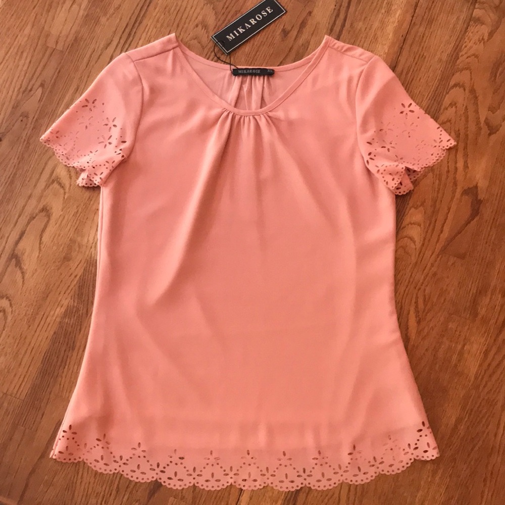 Short Sleeved Blouse w/Laser cutouts by Mikarose